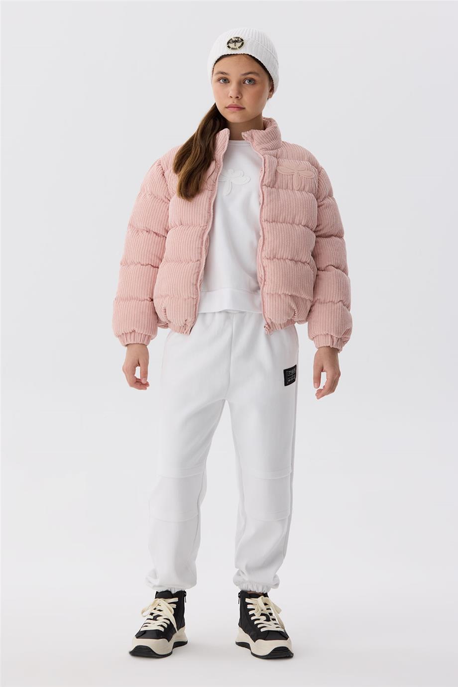 Tyess Kız Çocuk Pembe Kadife Şişme Mont
