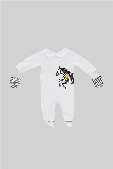 Layette Erkek Bebek Beyaz Tulum Takımı