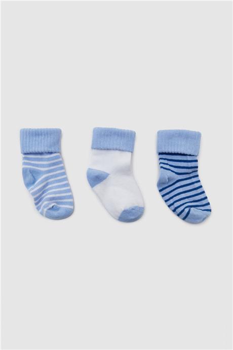 Layette Erkek Bebek Mavi 3lü Çorap Seti