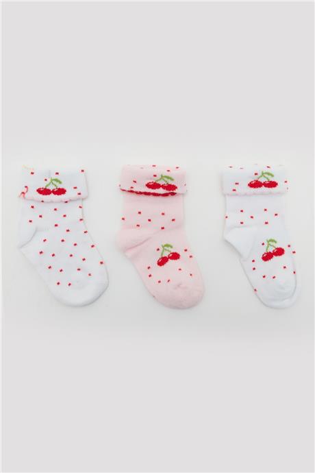 Layette Kız Bebek Desenli 3lü Çorap