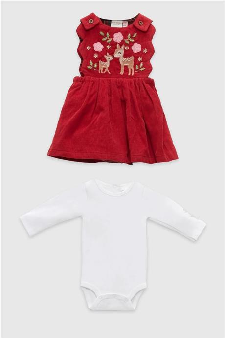 Layette Kız Bebek Kırmızı 2li Elbise Takımı