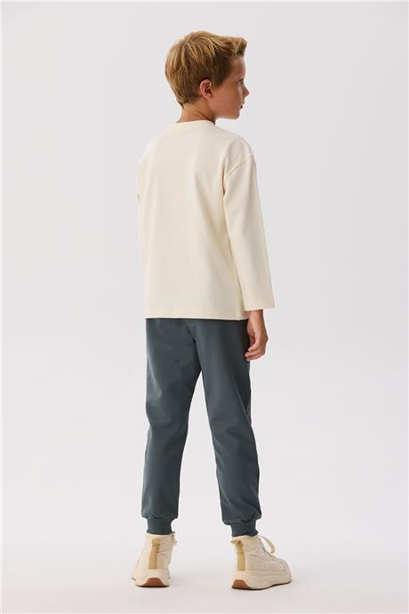 Nebbati Basic Erkek Çocuk Ekru T-Shirt