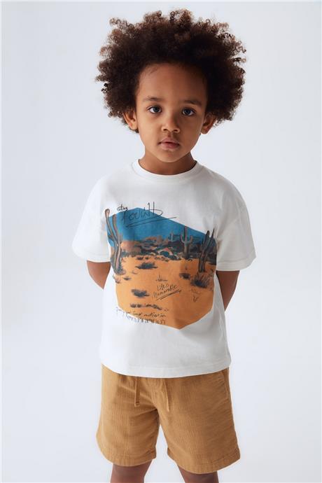 Nebbati Erkek Çocuk Ekru T-Shirt
