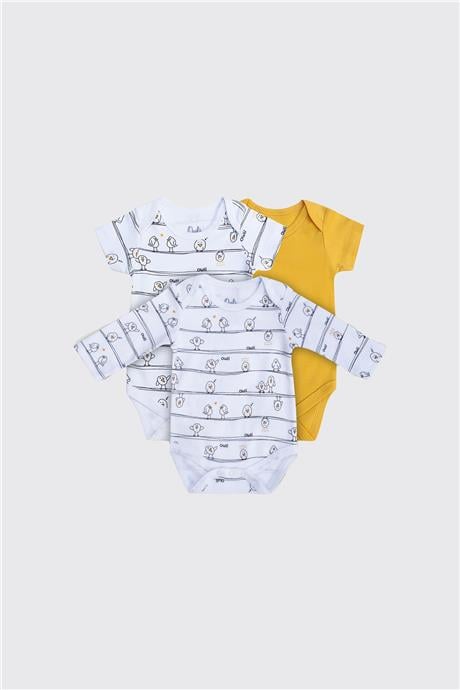 Owli Unisex Beyaz 3'lü Body Set