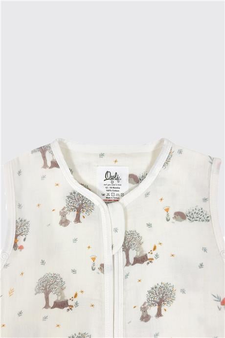 Owli Unisex Ekru Müslin Ayaklı Uyku Tulumu