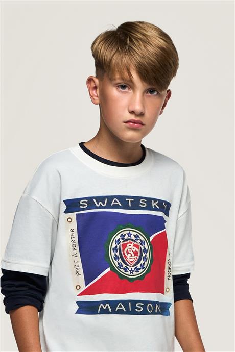 Swatsky Erkek Çocuk Kırık Beyaz T-Shirt