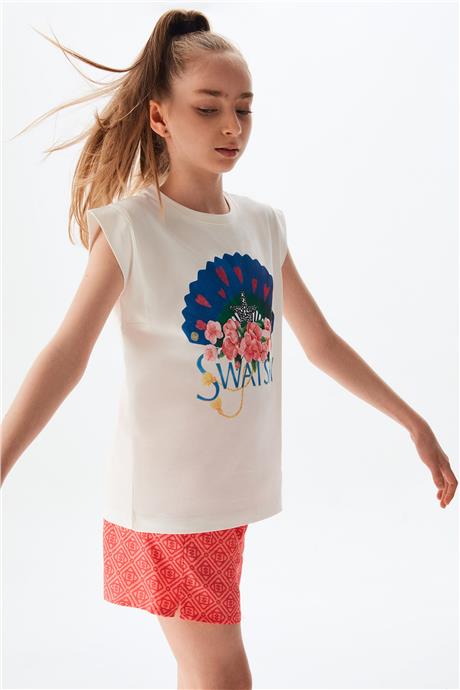 Swatsky Kız Çocuk Ekru Tshirt