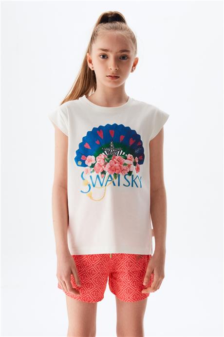 Swatsky Kız Çocuk Ekru Tshirt