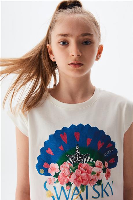 Swatsky Kız Çocuk Ekru Tshirt