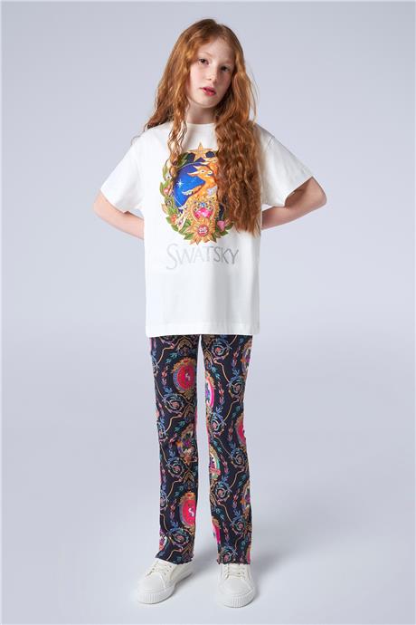 Swatsky Kız Çocuk Kırık Beyaz T-shirt