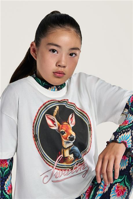 Swatsky Kız Çocuk Kırık Beyaz T-shirt