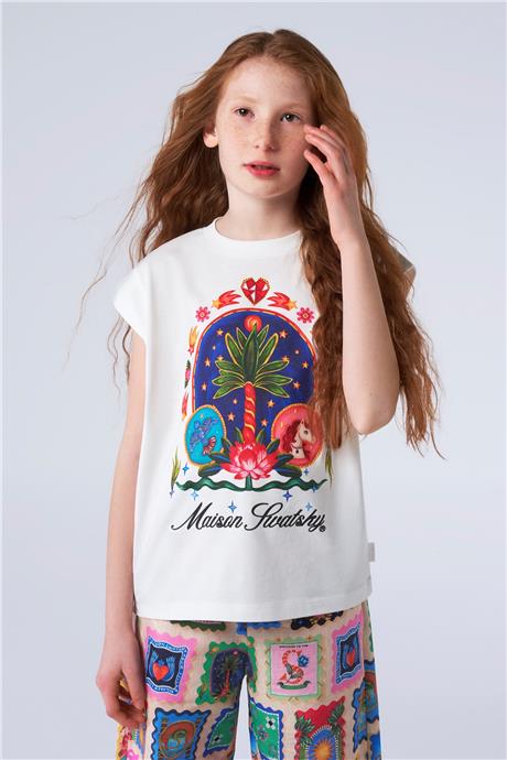 Swatsky Kız Çocuk Kırık Beyaz T-shirt