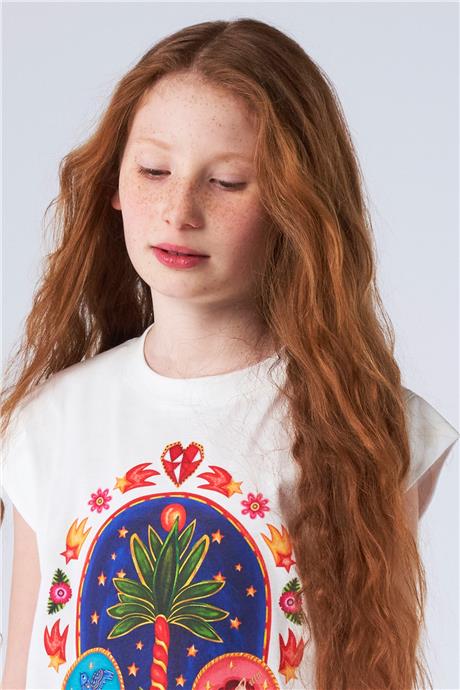 Swatsky Kız Çocuk Kırık Beyaz T-shirt