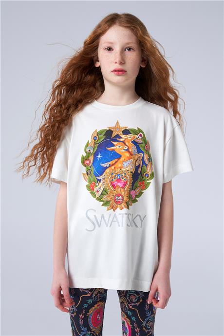 Swatsky Kız Çocuk Kırık Beyaz T-shirt