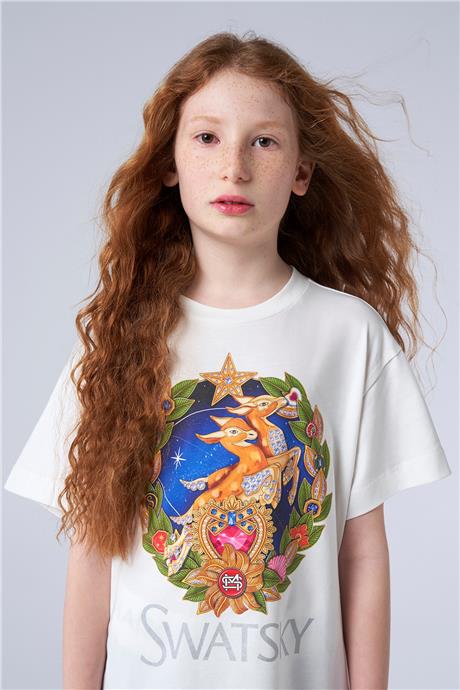 Swatsky Kız Çocuk Kırık Beyaz T-shirt