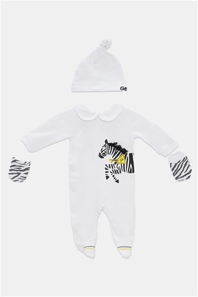 Layette Erkek Bebek Beyaz Tulum Takımı