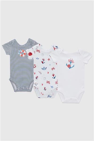 Layette Erkek Bebek Desenli 3lü Body Set