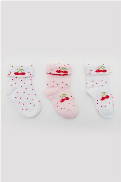 Layette Kız Bebek Desenli 3lü Çorap