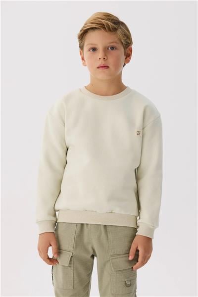 Nebbati Basic Erkek Çocuk Ekru Sweatshirt