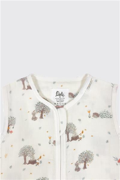 Owli Unisex Ekru Müslin Ayaklı Uyku Tulumu
