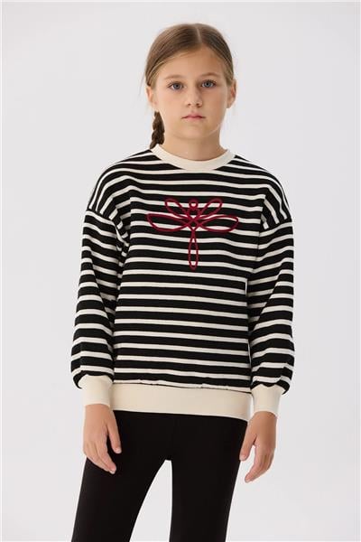 Tyess Basic Kız Çocuk Çizgili Sweatshirt
