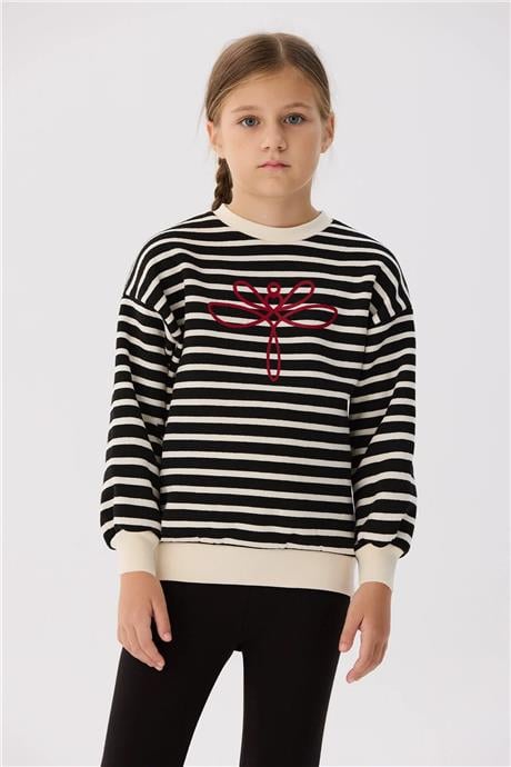 Tyess Basic Kız Çocuk Çizgili Sweatshirt