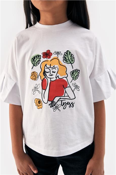 Tyess Kız Çocuk Beyaz Tshirt
