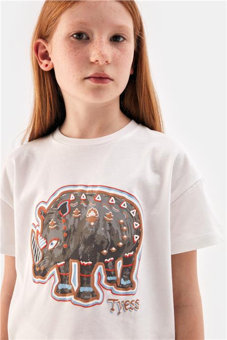 Tyess Kız Çocuk Ekru Tshirt