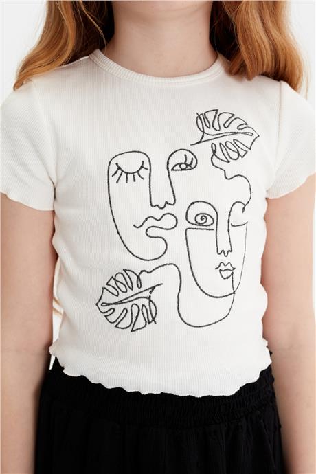 Tyess Kız Çocuk Ekru Tshirt