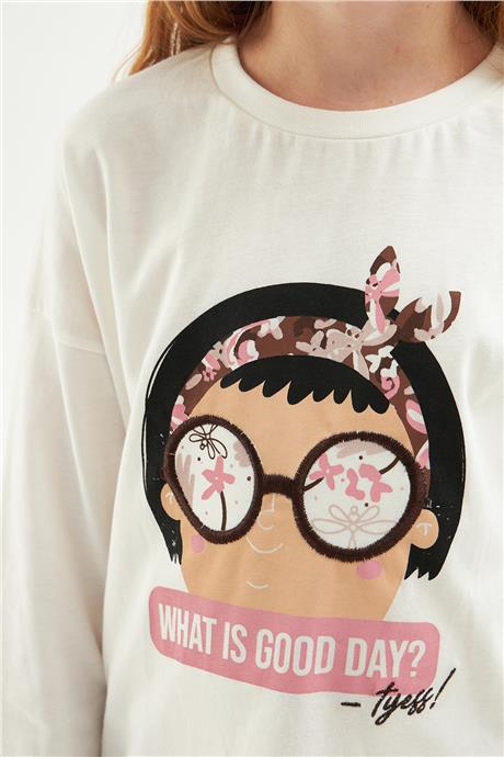 Tyess Kız Çocuk Ekru Tshirt