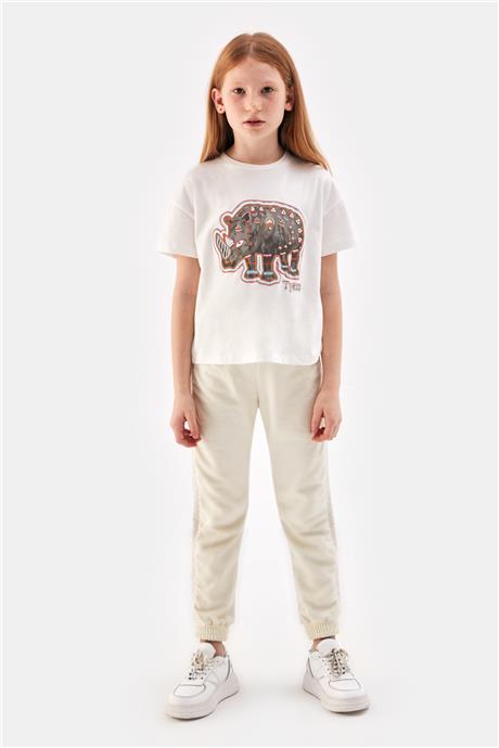 Tyess Kız Çocuk Ekru Tshirt