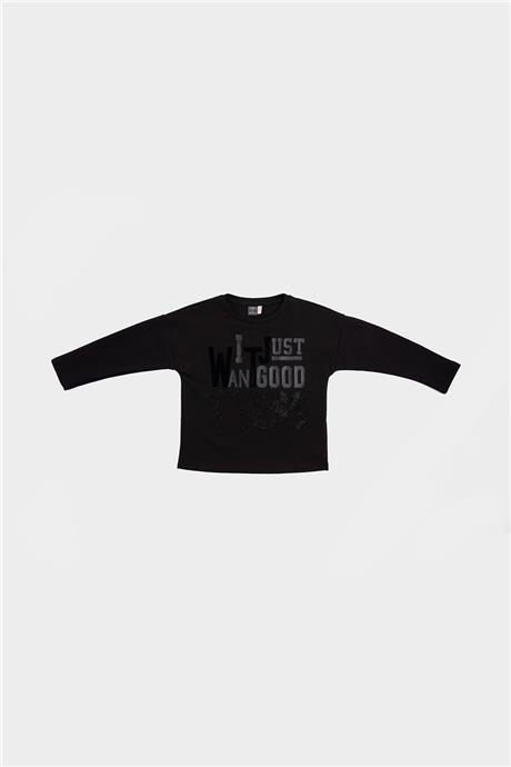 Tyess Kız Çocuk Siyah Sweatshirt