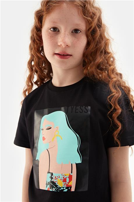 Tyess Kız Çocuk Siyah Tshirt