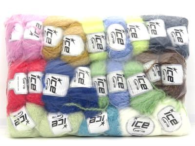 1200 gr ICE YARNS Merino Fur Yarns MIXED LOT (40% Superwash Merino Wool) Yarn Multicolor