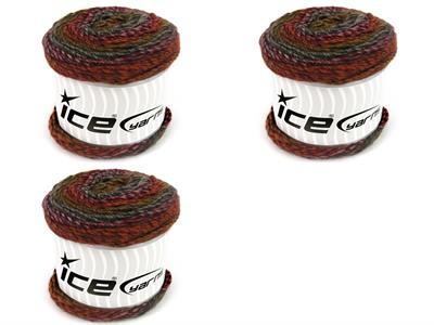 3x100gr. CAKES MELANGE Yeşil, Kırmızı, Gri, Altın tonları Yün, Akrilik Kışlık, Yün, Düz iplikler, Batik Desenli, Akrilik