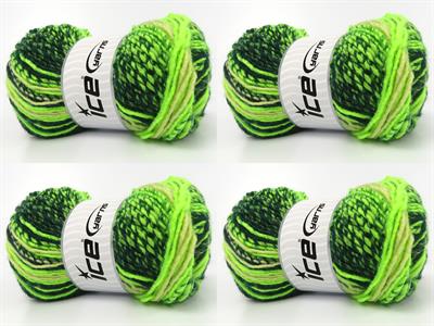 4x100gr. ANATOLIA WOOL CORD Yün, Akrilik Yeşil Tonları Kışlık, Yün, Batik Desenli, Akrilik