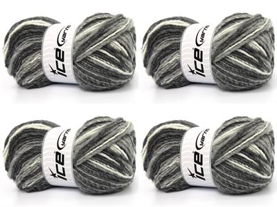 4x100gr. ANATOLIA WOOL CORD Yün, Akrilik Beyaz, Gri Tonları Kışlık, Yün, Batik Desenli, Akrilik