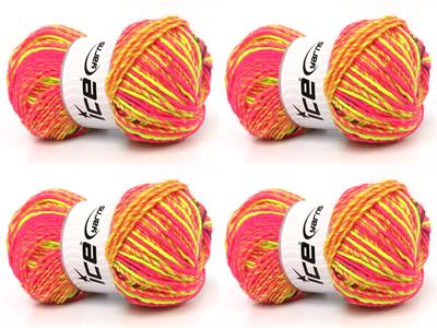 4x100gr. ANATOLIA WOOL CORD Yün, Akrilik Neon Pembe, Neon Yeşil Kışlık, Yün, Batik Desenli, Akrilik