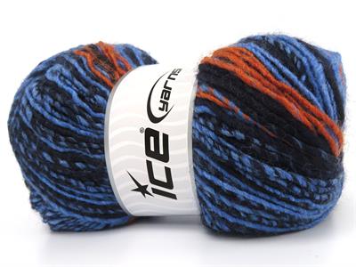 4x100gr. ANATOLIA WOOL CORD Yün, Akrilik Turuncu, Mavi Tonları Kışlık, Yün, Batik Desenli, Akrilik