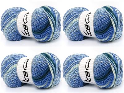 4x100gr. ANATOLIA WOOL CORD Yün, Akrilik Yeşil Tonları, Mavi Tonları Kışlık, Yün, Batik Desenli, Akrilik