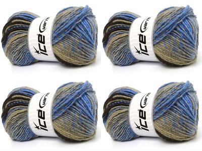 4x100gr. ANATOLIA WOOL CORD Yün, Akrilik Mavi, Kahverengi Tonları Kışlık, Yün, Batik Desenli, Akrilik