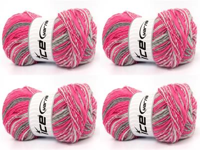 4x100gr. ANATOLIA WOOL CORD Yün, Akrilik Pembe, Gri Tonları Kışlık, Yün, Batik Desenli, Akrilik