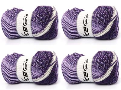 4x100gr. ANATOLIA WOOL CORD Yün, Akrilik Beyaz, Mor Tonları Kışlık, Yün, Batik Desenli, Akrilik