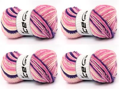 4x100gr. ANATOLIA WOOL CORD Yün, Akrilik Mor, Pembe tonları Kışlık, Yün, Batik Desenli, Akrilik