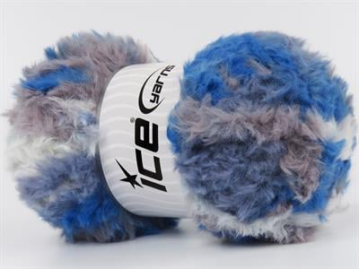 4x100gr. BUNNY FUR MULTICOLOR  Açık Mürdüm, Mavi Tonları Yumoş, Sakallı, Kışlık, Çok Kalın, Batik Desenli