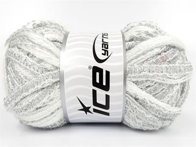 4x100gr. FLAMENCO Beyaz Simli, Akrilik Fular - Şal, Metalik Simli, Kışlık, Çok Kalın, Akrilik