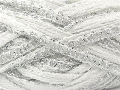 4x100gr. FLAMENCO Beyaz Simli, Akrilik Fular - Şal, Metalik Simli, Kışlık, Çok Kalın, Akrilik