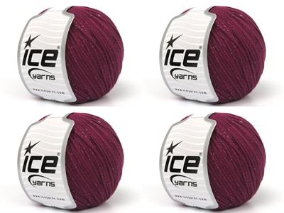 4x100gr. VISCOSE GLITZ Metalik Simli, Viskon Bordo Metalik Simli, Viskon, Yazlık İplikler