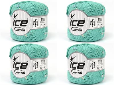 4x50gr. COTTON PAILLETTE FINE Pamuk Yeşil Metalik Simli, Yazlık İplikler, Pamuk, Boncuklu Pullu