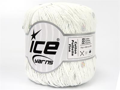 4x50gr. COTTON PAILLETTE FINE Pamuk Beyaz Metalik Simli, Yazlık İplikler, Pamuk, Boncuklu Pullu
